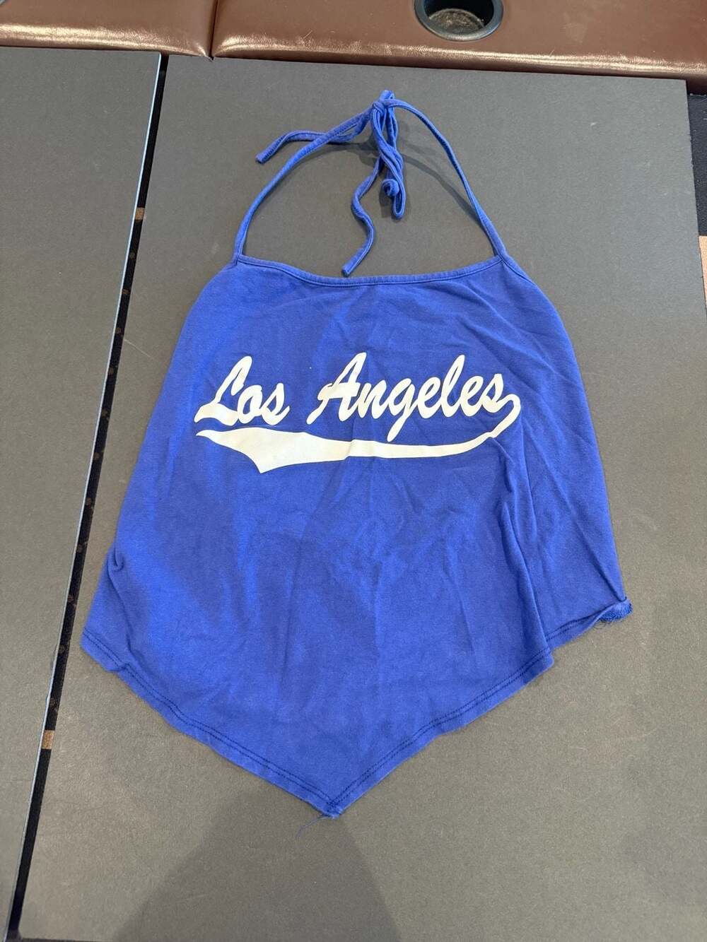 Zenobia Royal Blue Los Angeles Graphic Halter Crop Top